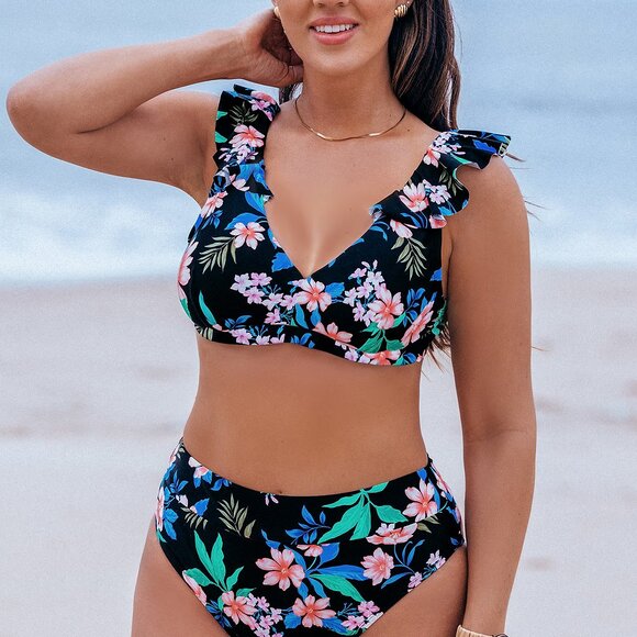 Cupshe Floral Print Bikini Top & High-Rise Bottoms Set - Picture 5 of 5